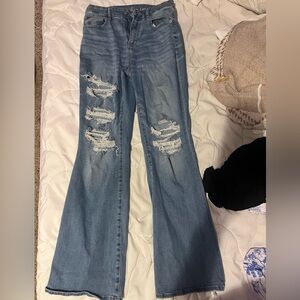 American Eagle Outfitters Light Blue Distressed Flare Jeans
